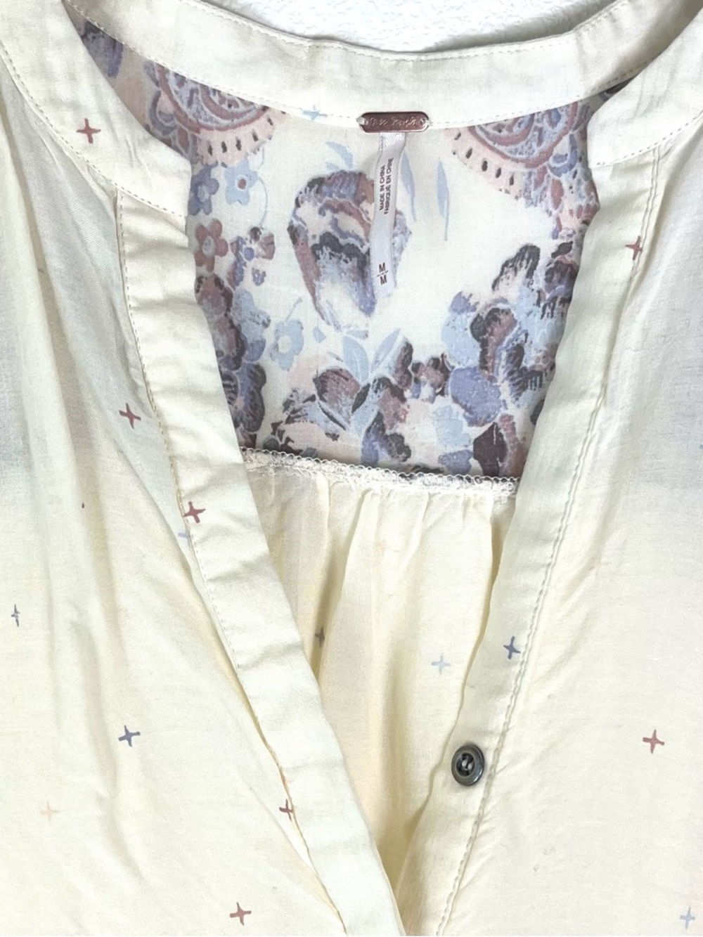 Free People Sierra Valley floral cream purple long sleeve mini dress size M - Picture 5 of 10